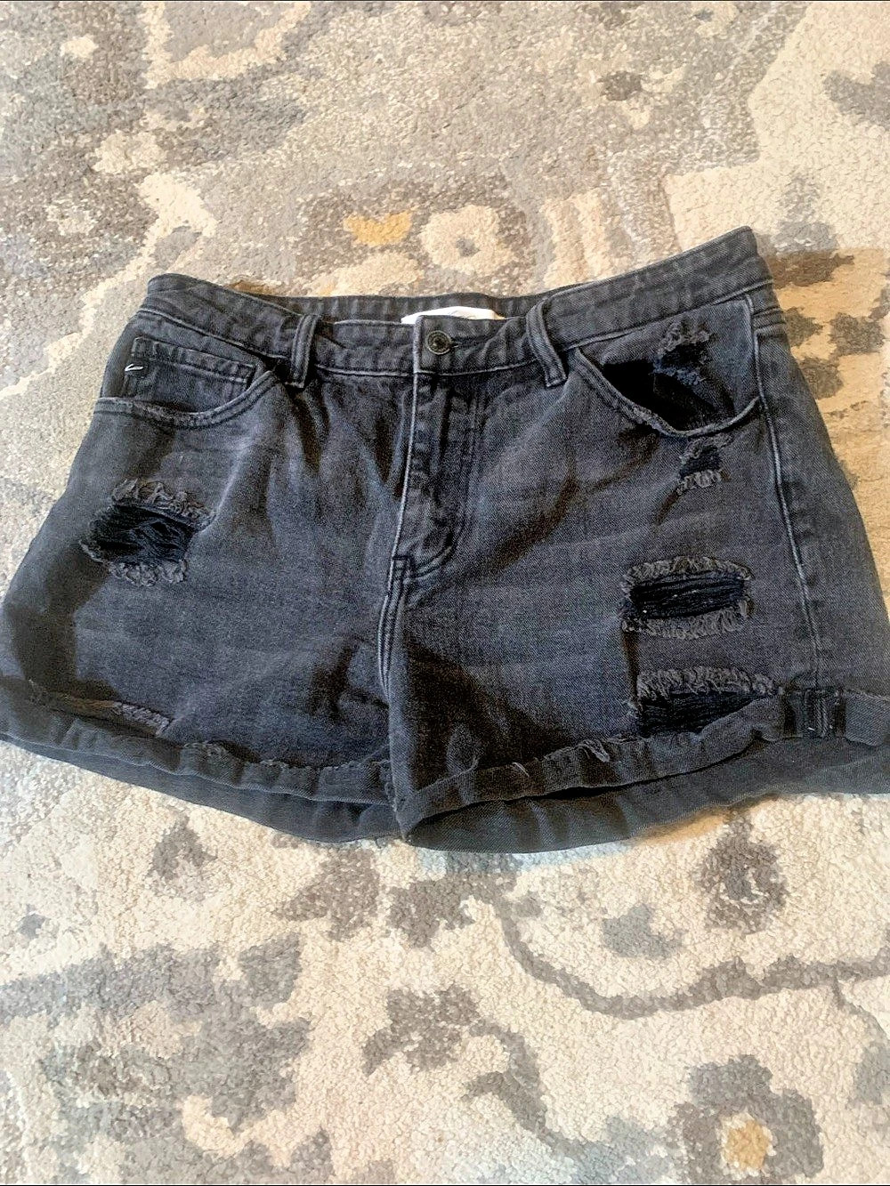 Kancan Distressed Jean Shorts in Black Waist 11/29